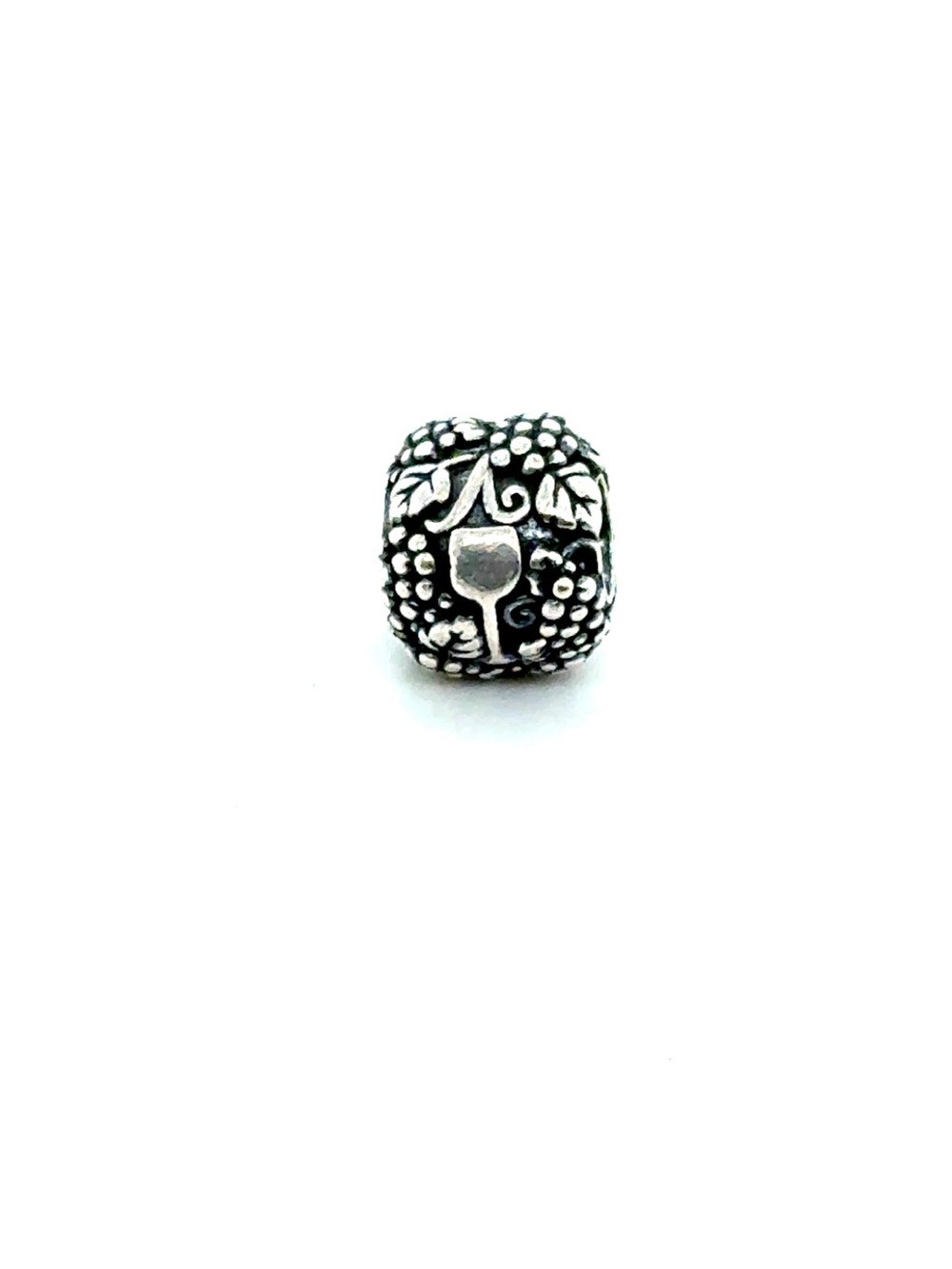 Pandora Silver Wine (Vino) Glass & Grapevine Charm